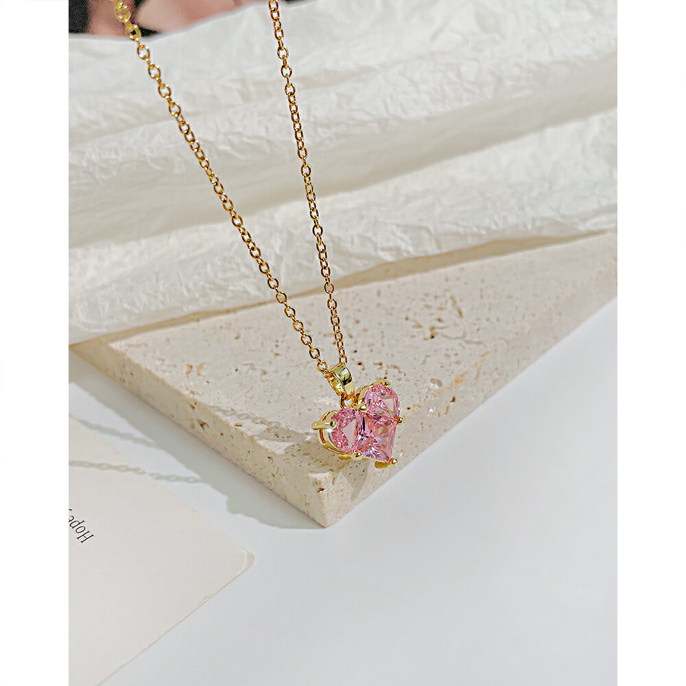 AG Stunning Pink Zirconia Heart Pendant Necklace - AGCHEN JEWELRY,necklace