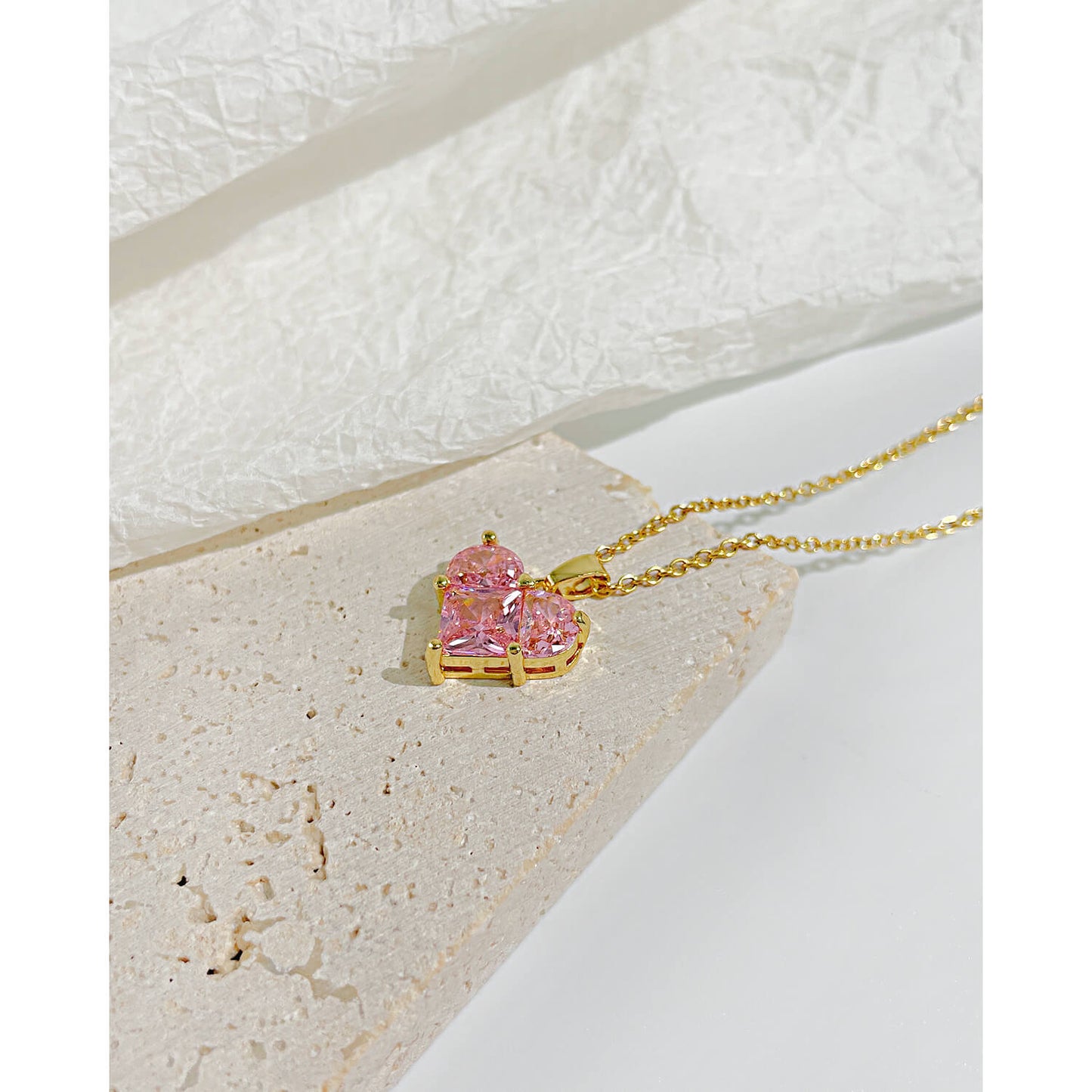 AG Stunning Pink Zirconia Heart Pendant Necklace - AGCHEN JEWELRY,necklace
