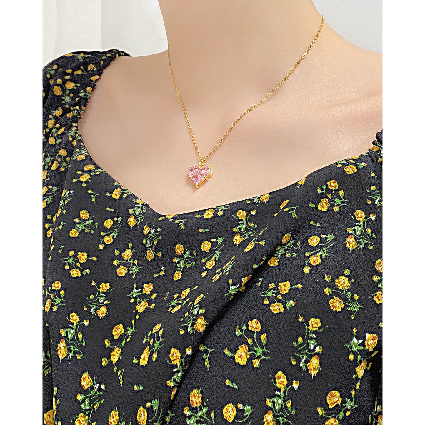 AG Stunning Pink Zirconia Heart Pendant Necklace - AGCHEN JEWELRY,necklace
