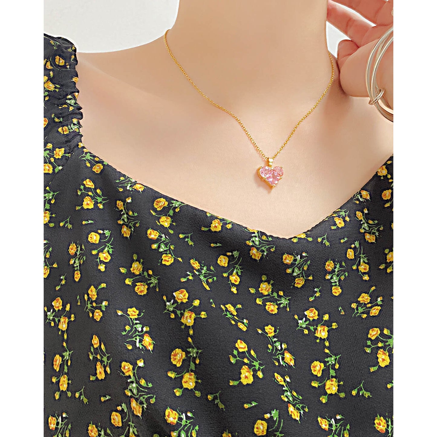 AG Stunning Pink Zirconia Heart Pendant Necklace - AGCHEN JEWELRY,necklace