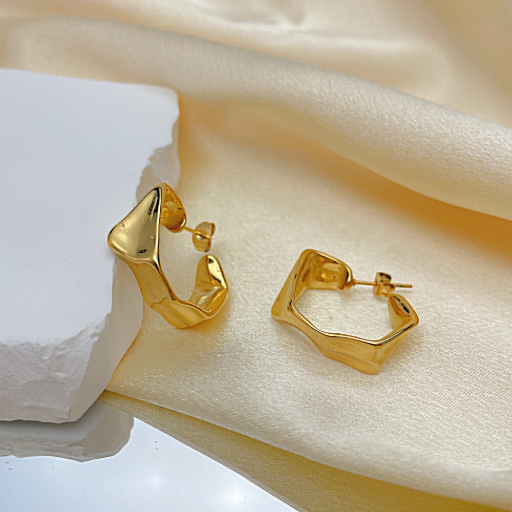 AG Unique Gold Geometric Shaped Stainless Steel Earrings - AGCHEN JEWELRY,earrings
