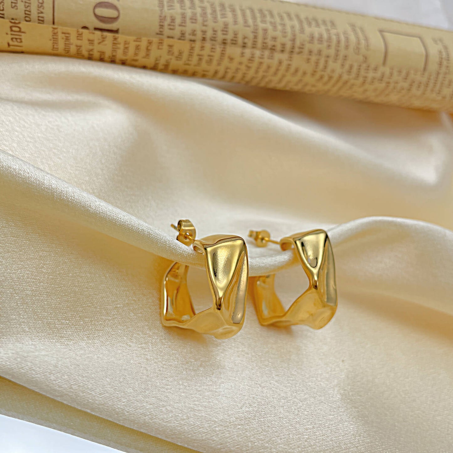 AG Unique Gold Geometric Shaped Stainless Steel Earrings - AGCHEN JEWELRY,earrings