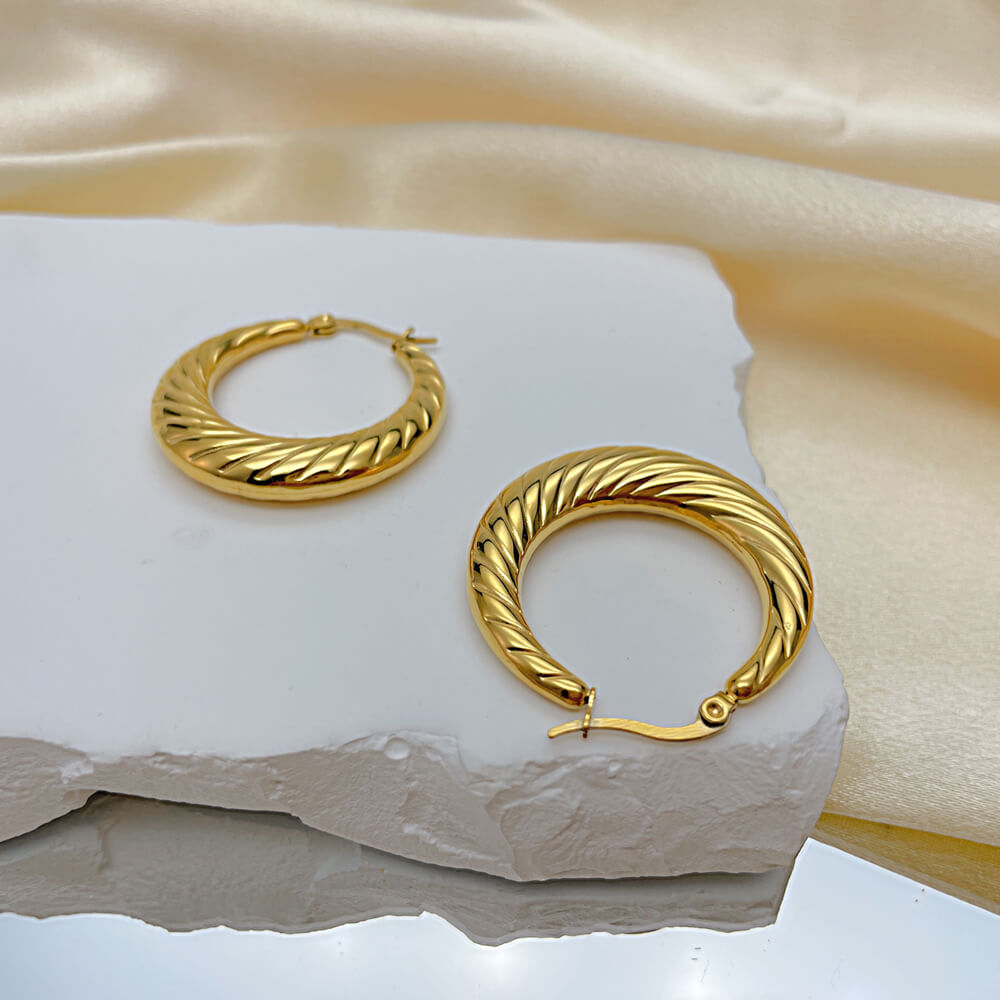 AG Glamorous and Timeless Beauty Gold Circle Stainless Steel Earrings - AGCHEN JEWELRY,earrings