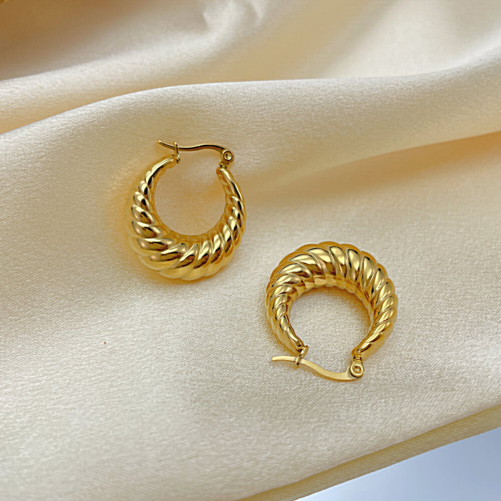 AG Gold Ocean Wave Stainless Steel Earrings - AGCHEN JEWELRY,earrings