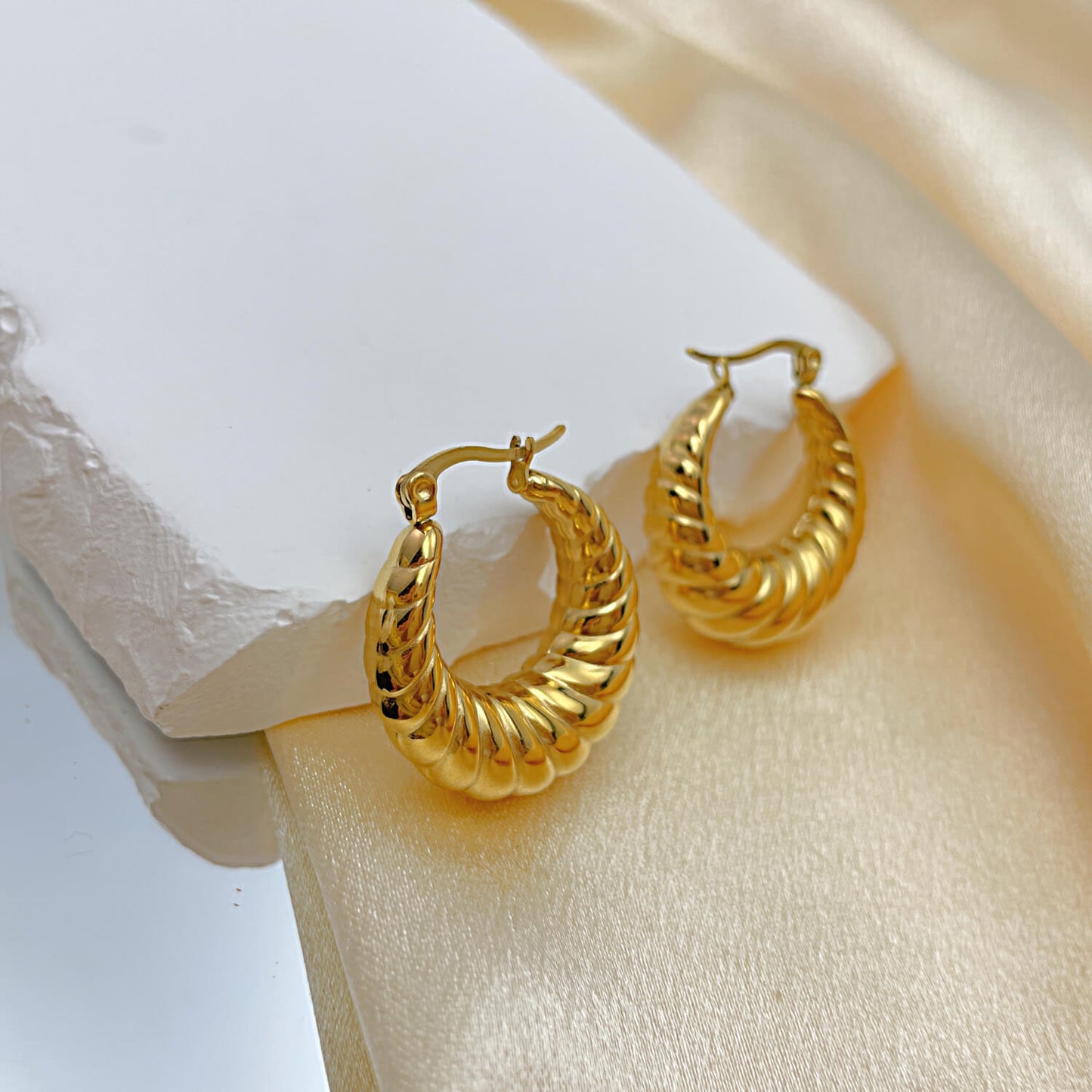 AG Gold Ocean Wave Stainless Steel Earrings - AGCHEN JEWELRY,earrings
