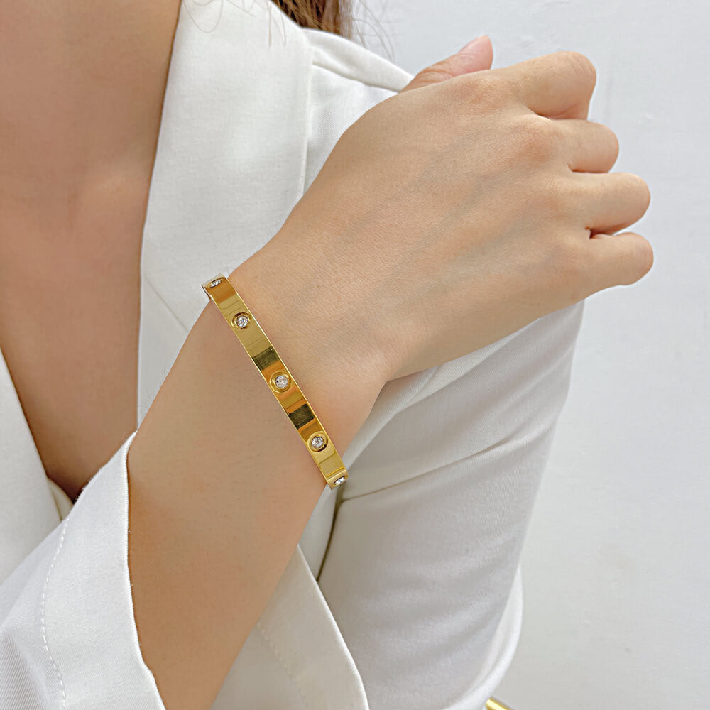 AG Fashion Cubic Zirconia-Studded Bangle Bracelet - AGCHEN JEWELRY,bracelet