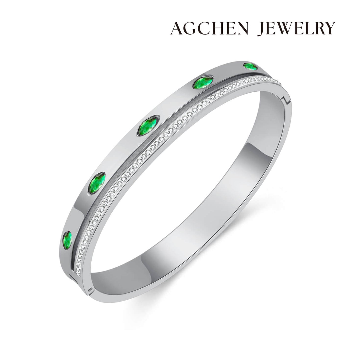AG Sparkling Zirconia Bangle Brace With Green Crystals - AGCHEN JEWELRY,bracelet