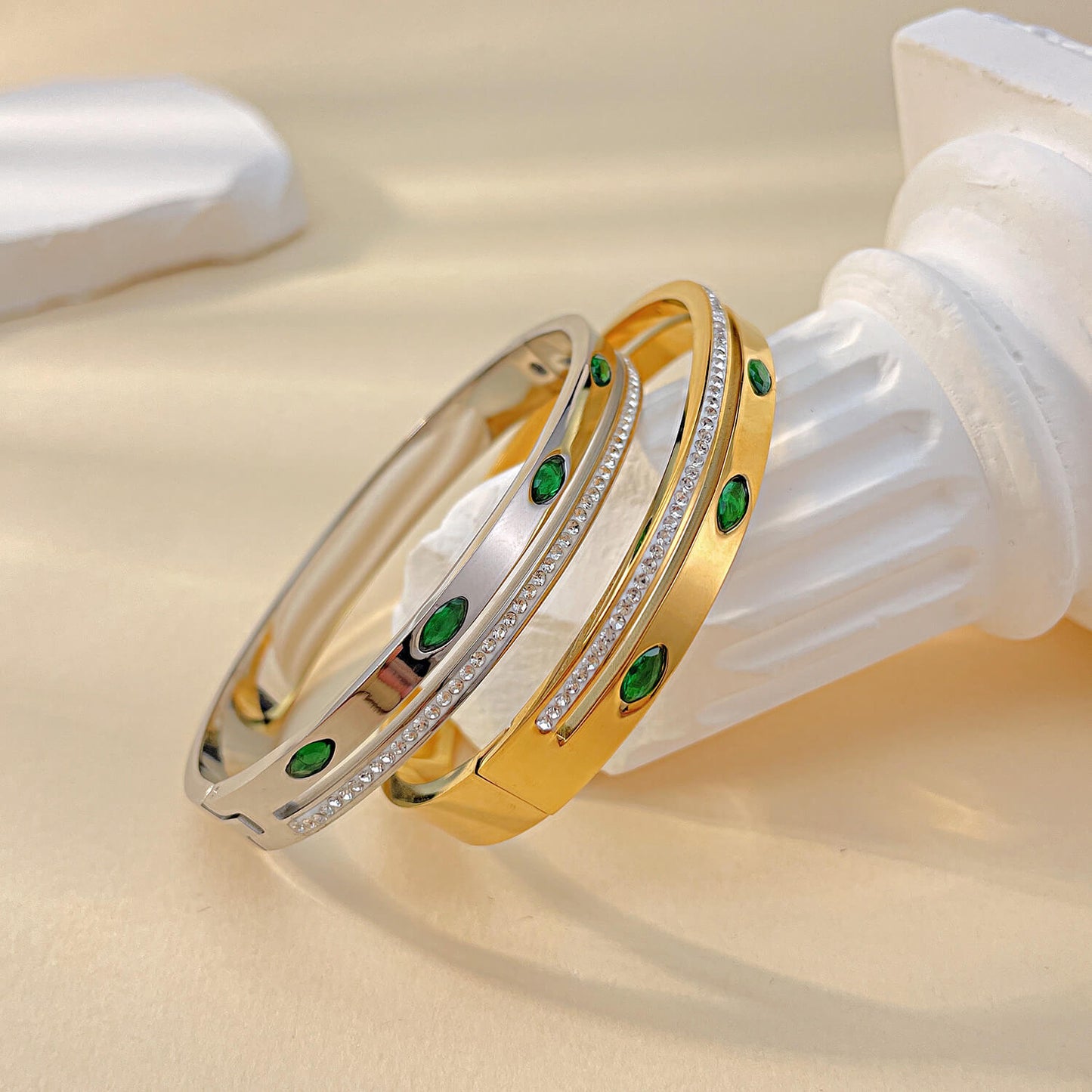 AG Sparkling Zirconia Bangle Brace With Green Crystals - AGCHEN JEWELRY,bracelet