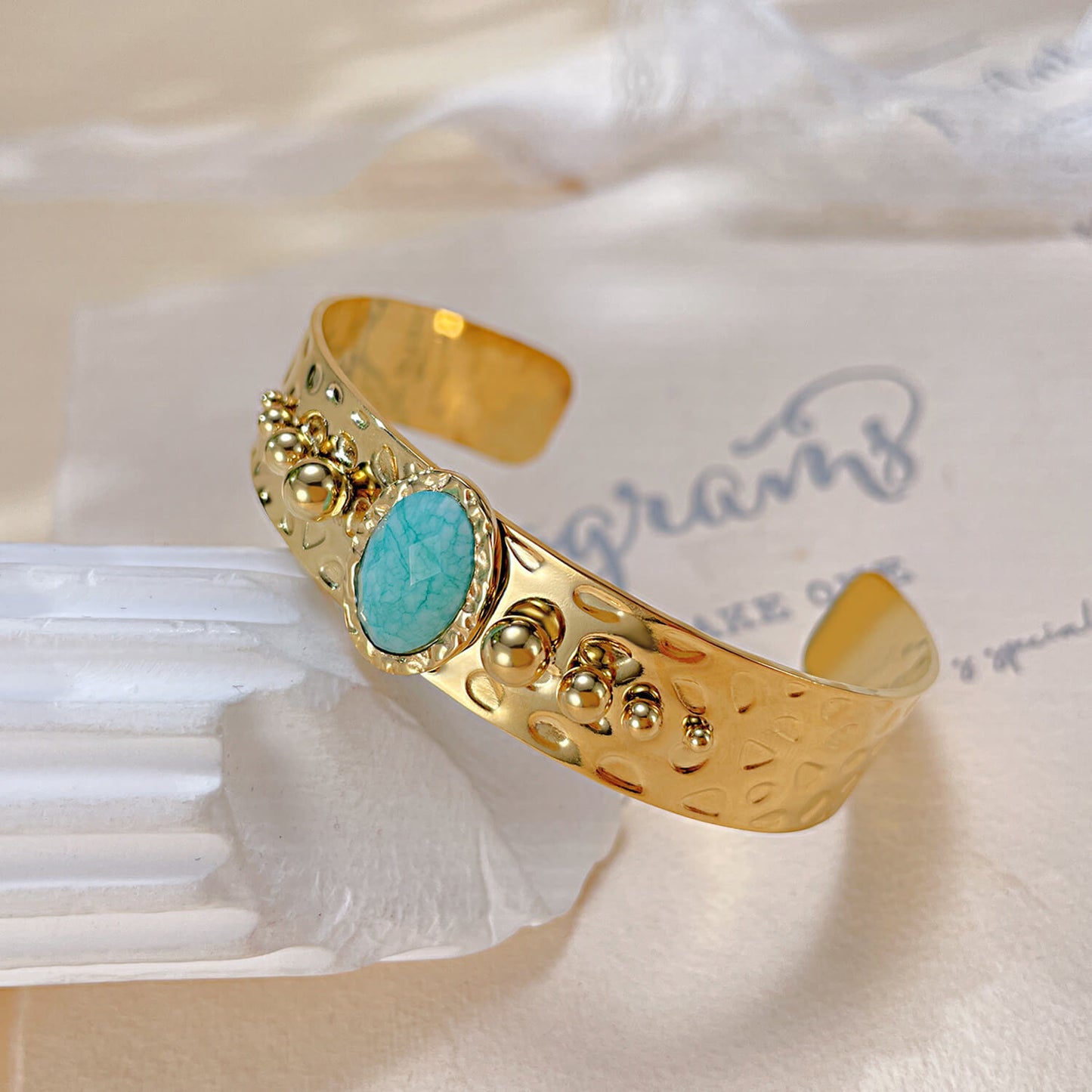 AG Glittering Gold Bangle Bracelet With Natural Stunning Blue Gemstone - AGCHEN JEWELRY,hot sale