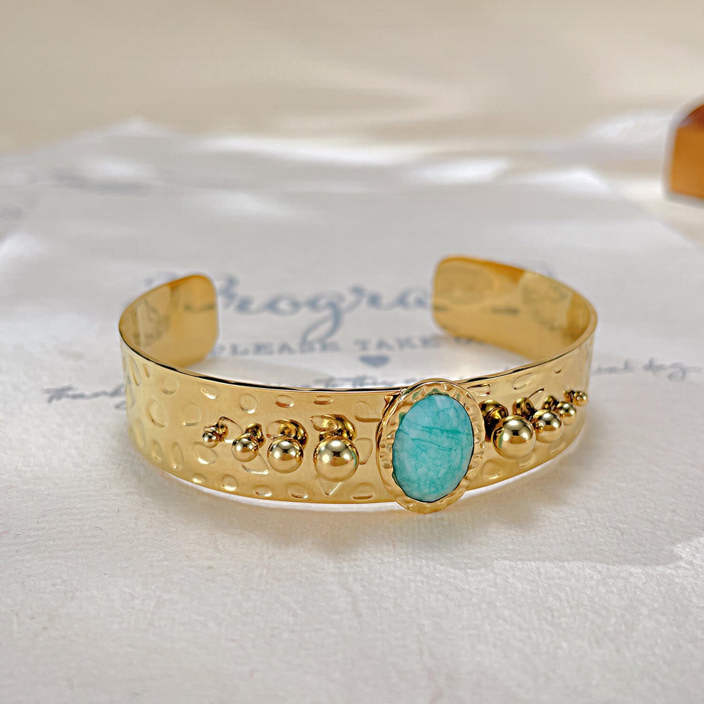 AG Glittering Gold Bangle Bracelet With Natural Stunning Blue Gemstone - AGCHEN JEWELRY,hot sale