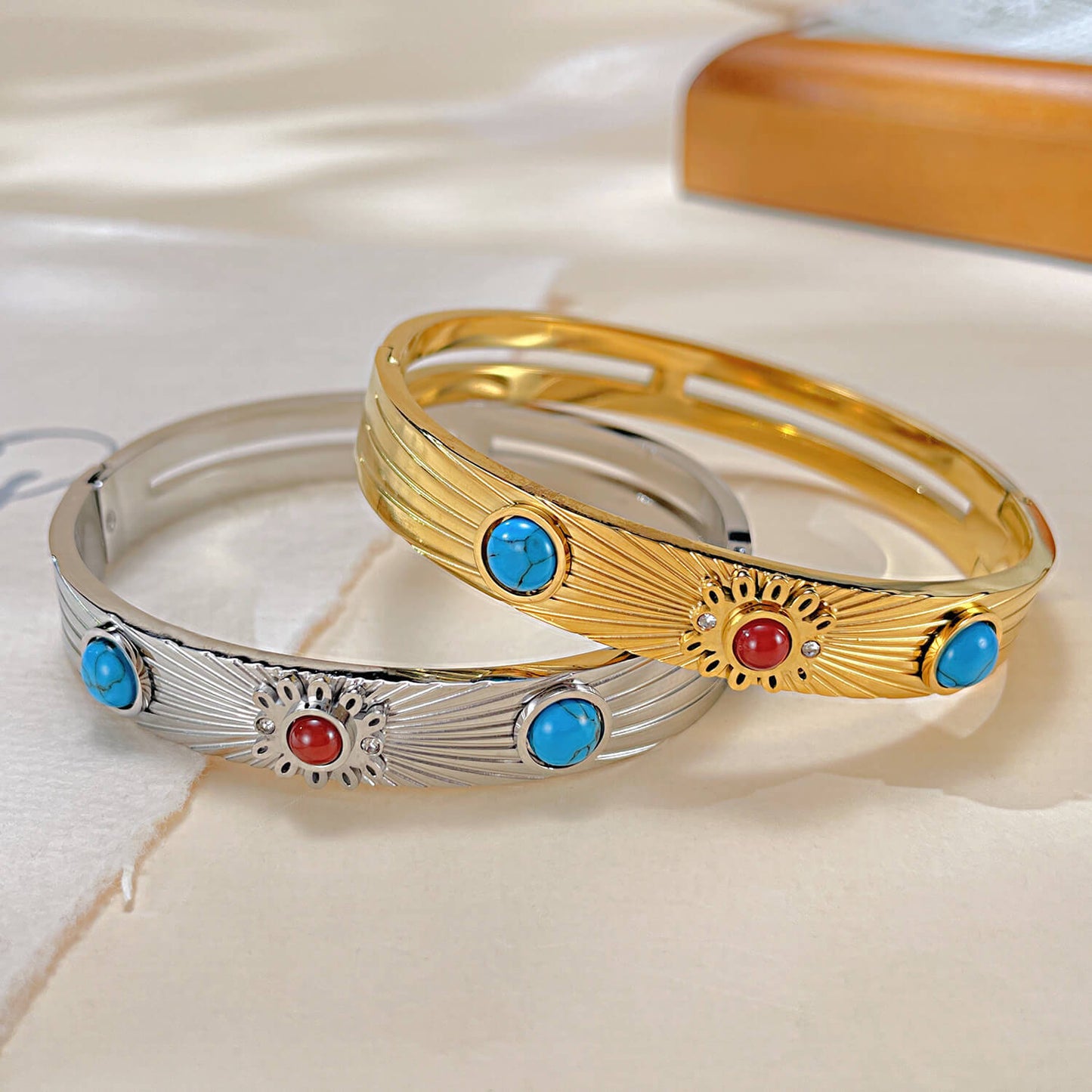 AG Glittering Stainless Steel Bangle Bracelet With Turquoise Stone - AGCHEN JEWELRY,hot sale