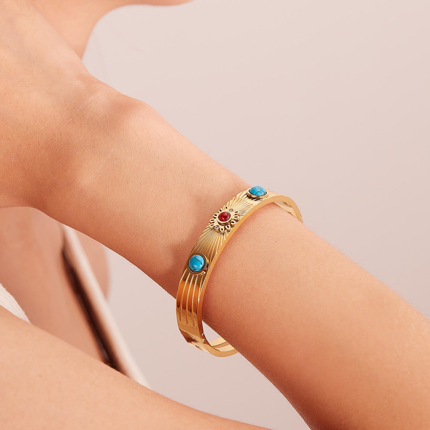 AG Glittering Stainless Steel Bangle Bracelet With Turquoise Stone - AGCHEN JEWELRY,hot sale