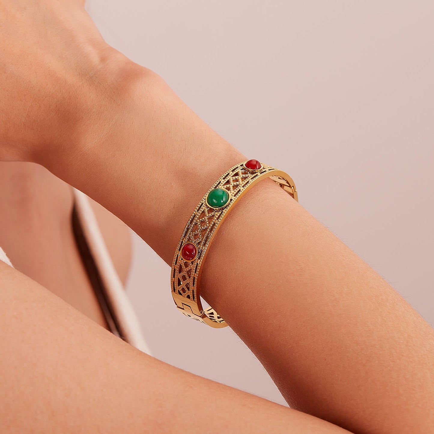 AG Glittering Gold Bangle Bracelet With Turquoise Stone - AGCHEN JEWELRY,hot sale
