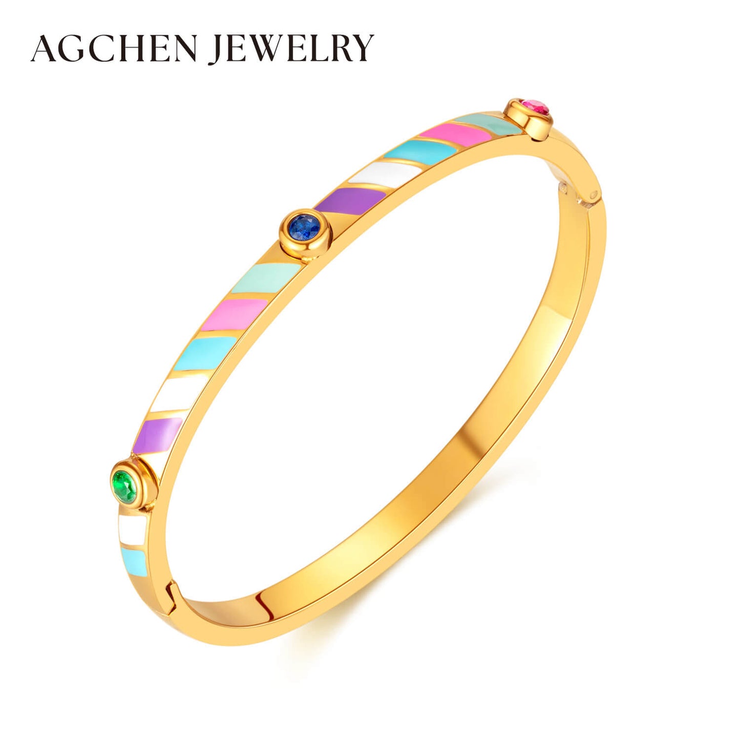 AG Fancy Gold Bangle Bracelet With 3 Colors Cubic Zirconia - AGCHEN JEWELRY,hot sale