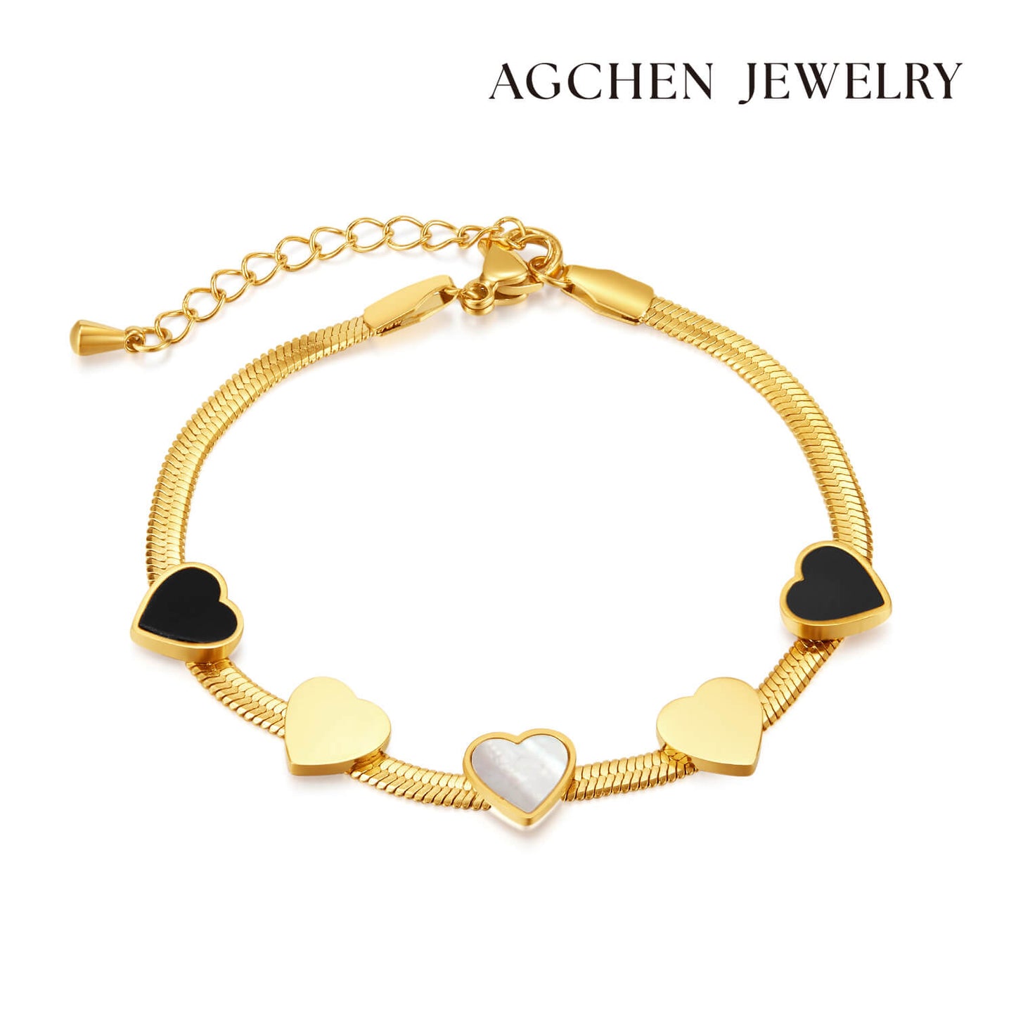 AG Five Heart-Shaped Gold Charms Bracelet - AGCHEN JEWELRY,bracelet