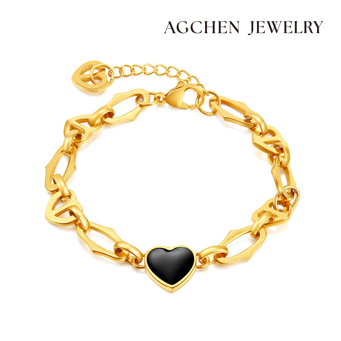 AG Lovely Bracelet With Black Enamel Heart - AGCHEN JEWELRY,bracelet