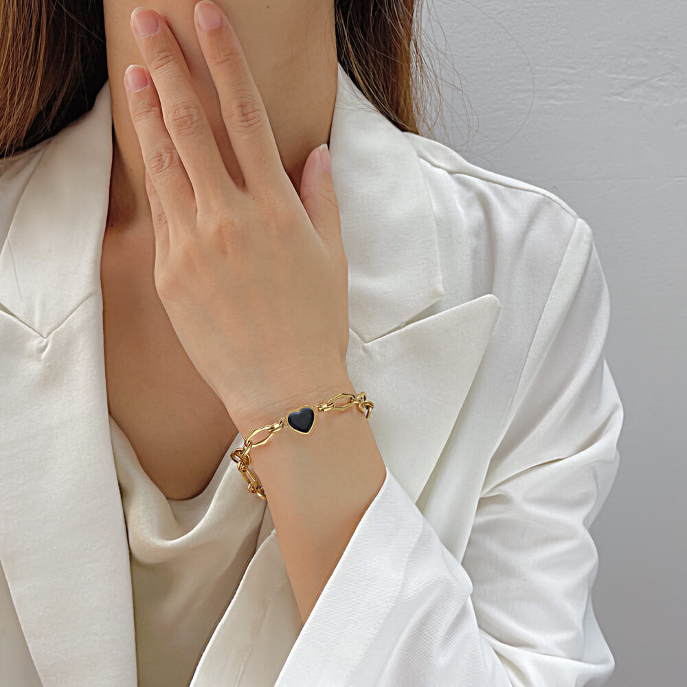 AG Lovely Bracelet With Black Enamel Heart - AGCHEN JEWELRY,bracelet