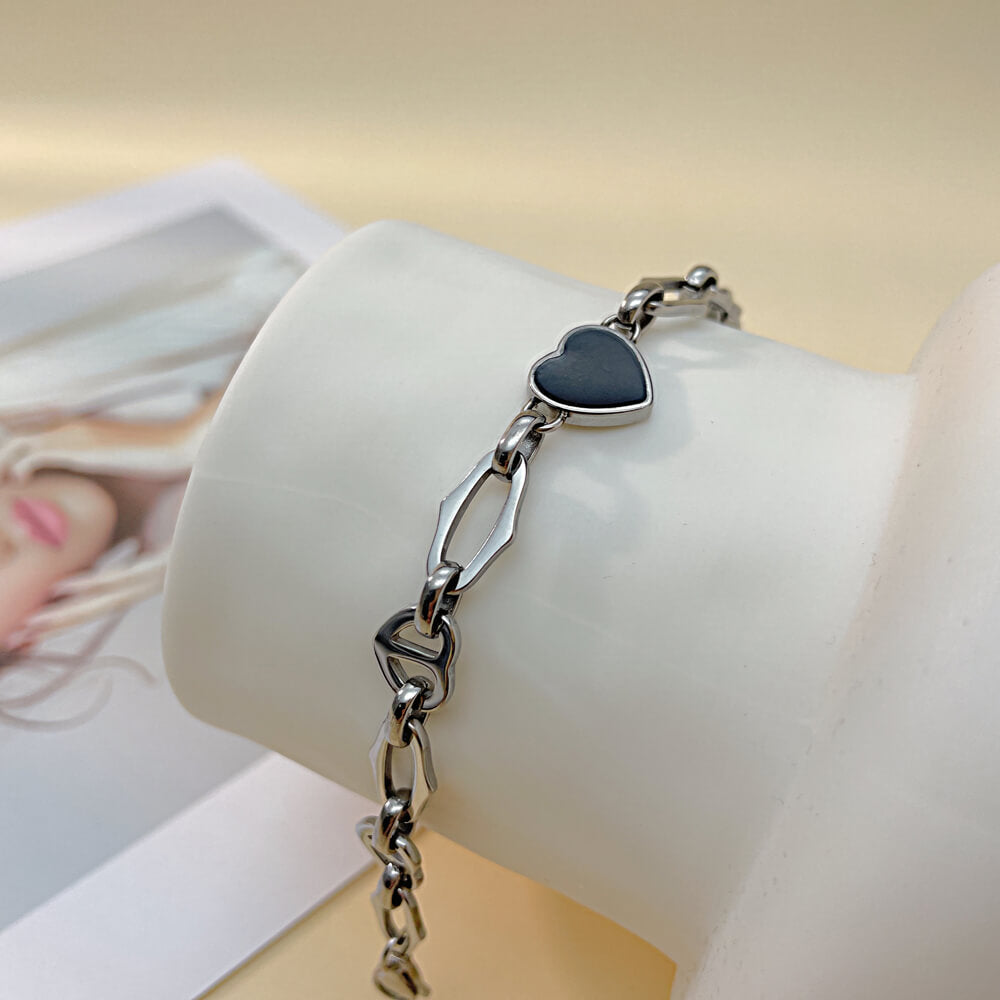AG Lovely Bracelet With Black Enamel Heart - AGCHEN JEWELRY,bracelet