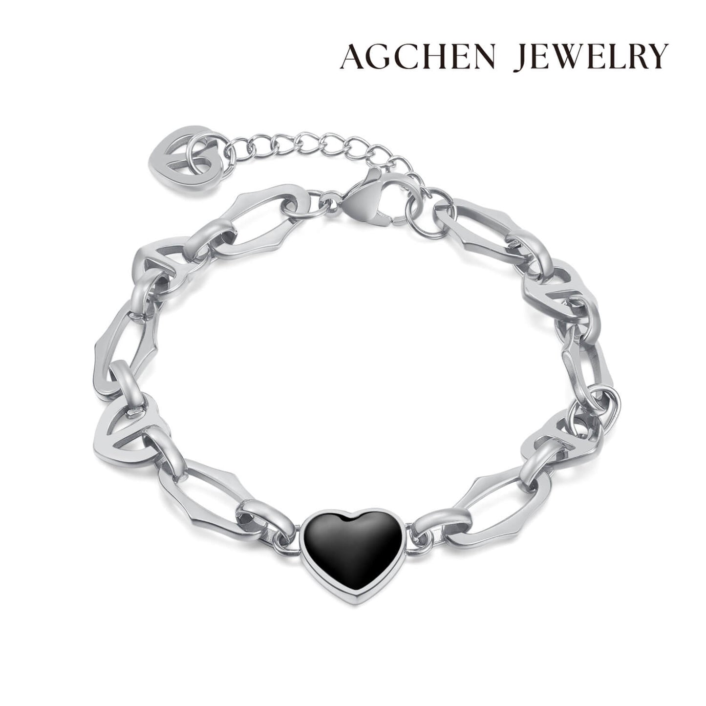 AG Lovely Bracelet With Black Enamel Heart - AGCHEN JEWELRY,bracelet