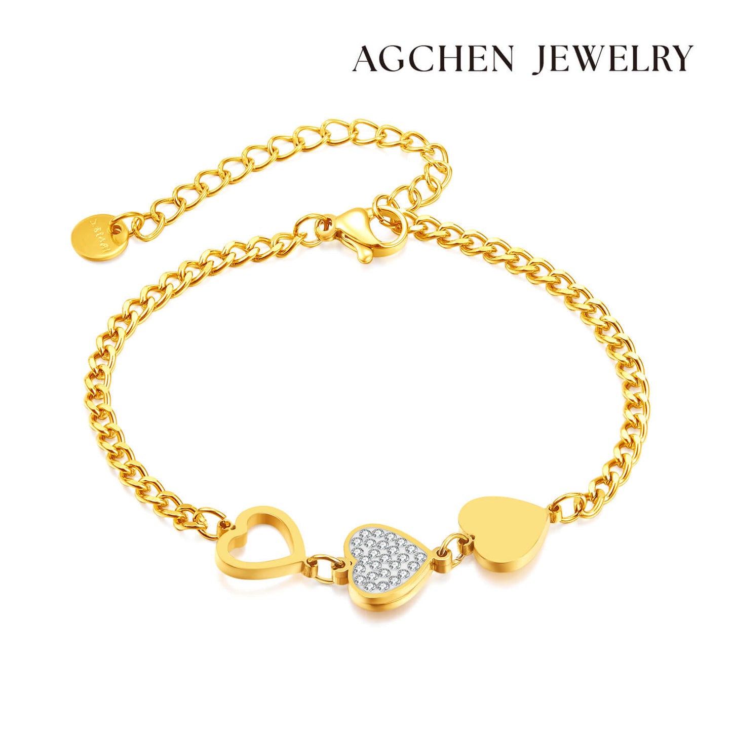 AG Gold Stainless Steel Bracelet With Intertwining Hearts - AGCHEN JEWELRY,bracelet