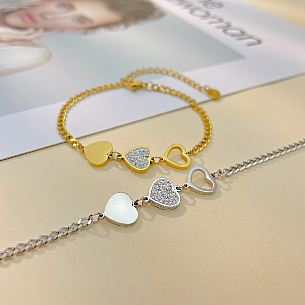 AG Gold Stainless Steel Bracelet With Intertwining Hearts - AGCHEN JEWELRY,bracelet