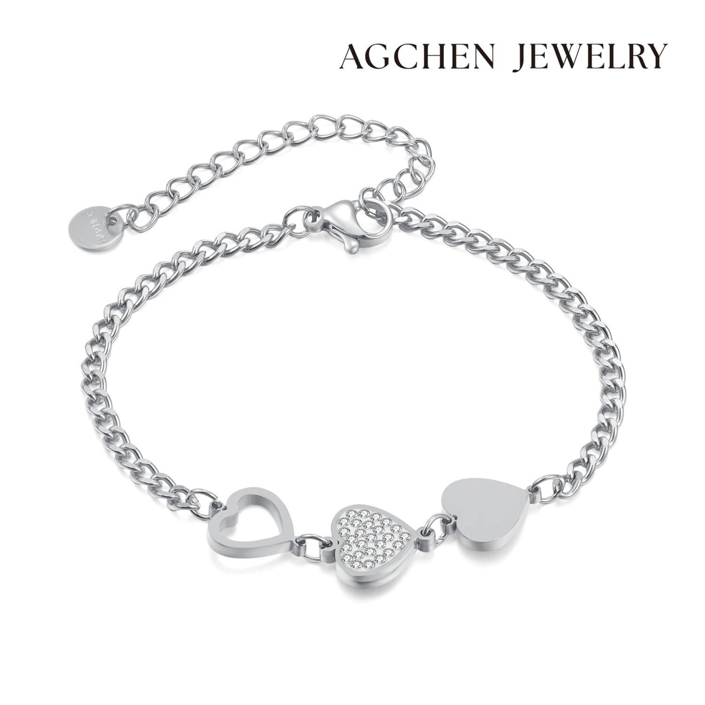 AG Gold Stainless Steel Bracelet With Intertwining Hearts - AGCHEN JEWELRY,bracelet