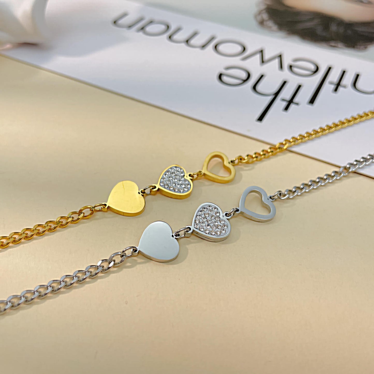 AG Gold Stainless Steel Bracelet With Intertwining Hearts - AGCHEN JEWELRY,bracelet