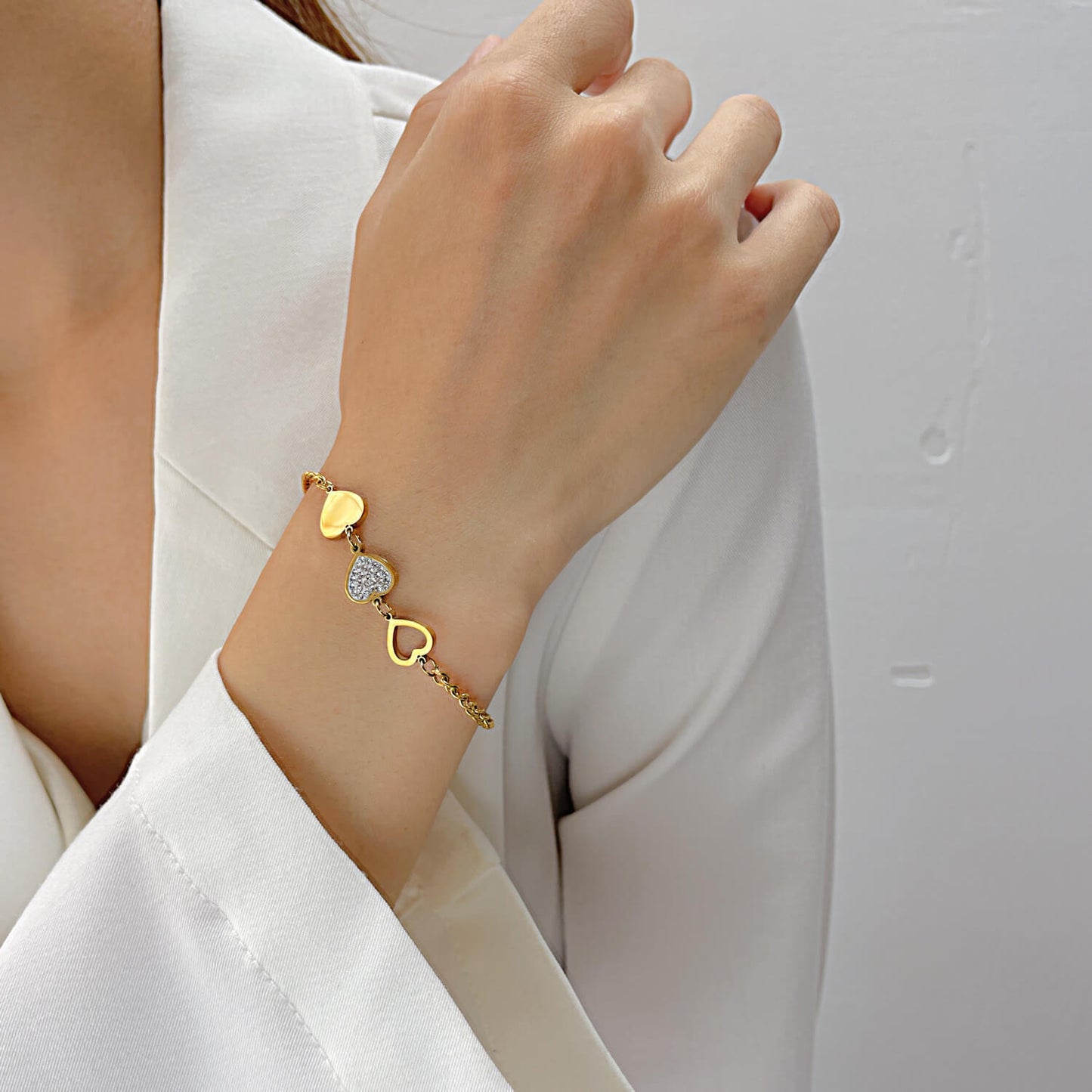 AG Gold Stainless Steel Bracelet With Intertwining Hearts - AGCHEN JEWELRY,bracelet