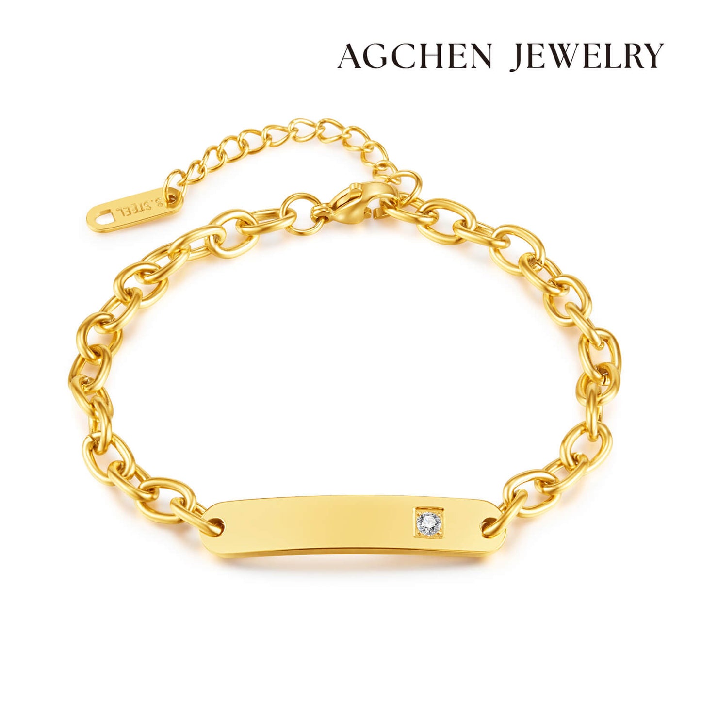 AG Golden Curved Bracelet With Cubic Zirconia - AGCHEN JEWELRY,bracelet