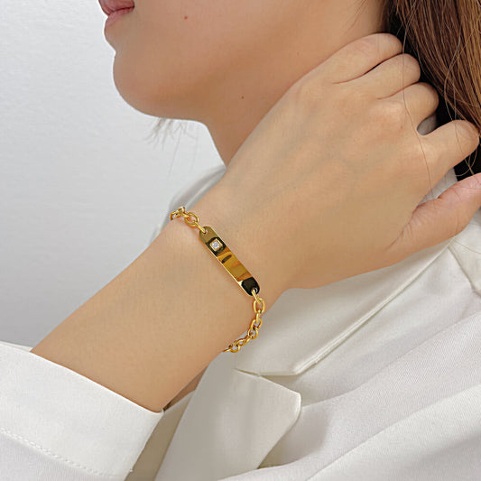 AG Golden Curved Bracelet With Cubic Zirconia - AGCHEN JEWELRY,bracelet