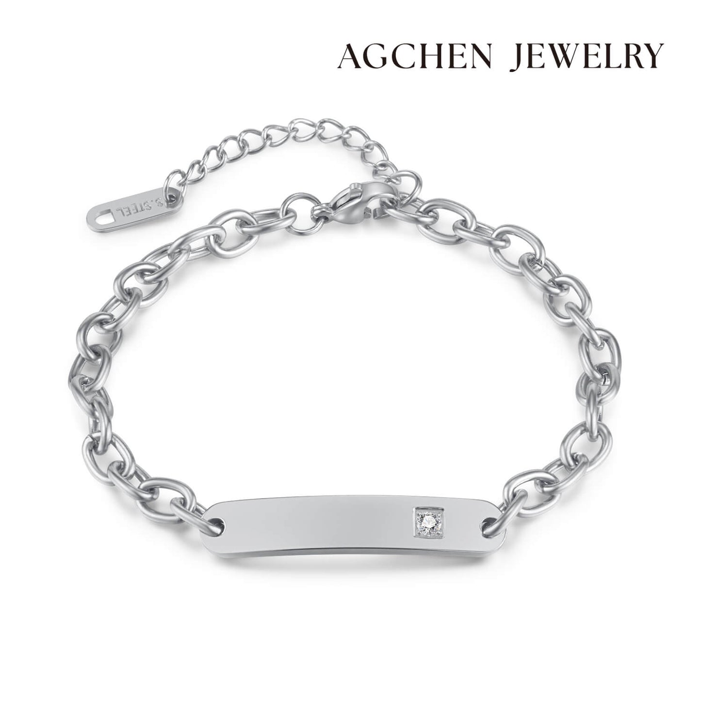 AG Golden Curved Bracelet With Cubic Zirconia - AGCHEN JEWELRY,bracelet