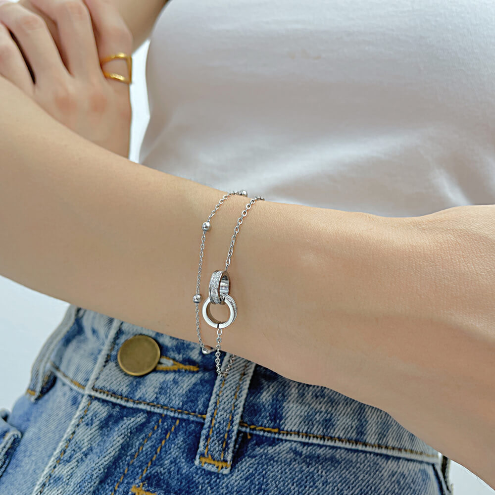 AG Cubic Zirconia-Studded Gold Crossing Rings Bracelet - AGCHEN JEWELRY,bracelet