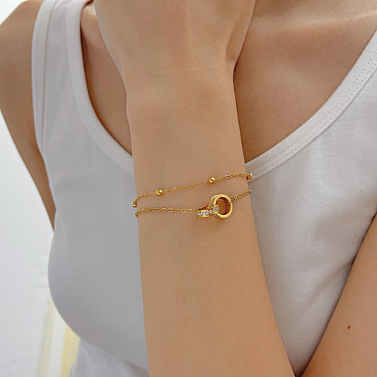 AG Cubic Zirconia-Studded Gold Crossing Rings Bracelet - AGCHEN JEWELRY,bracelet