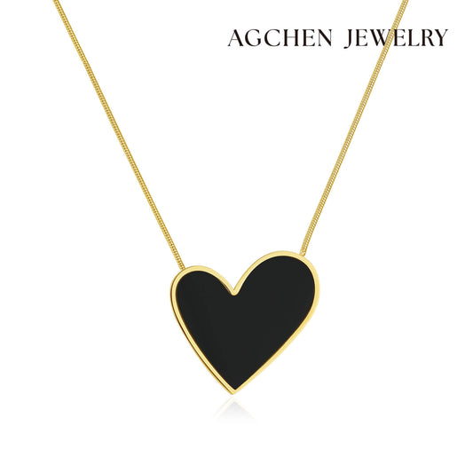 AG Everlasting Promise Black Heart Pendant Necklace - AGCHEN JEWELRY,necklace