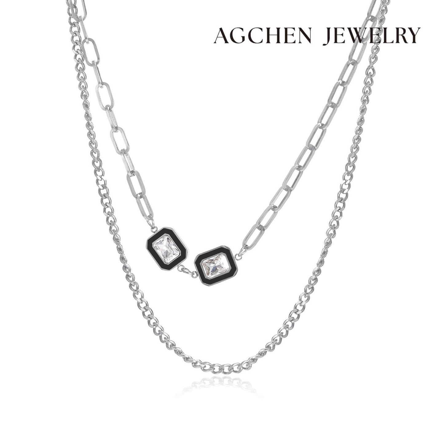 AG Double Black Gold Cubic Zirconia Pendant Necklace - AGCHEN JEWELRY,necklace