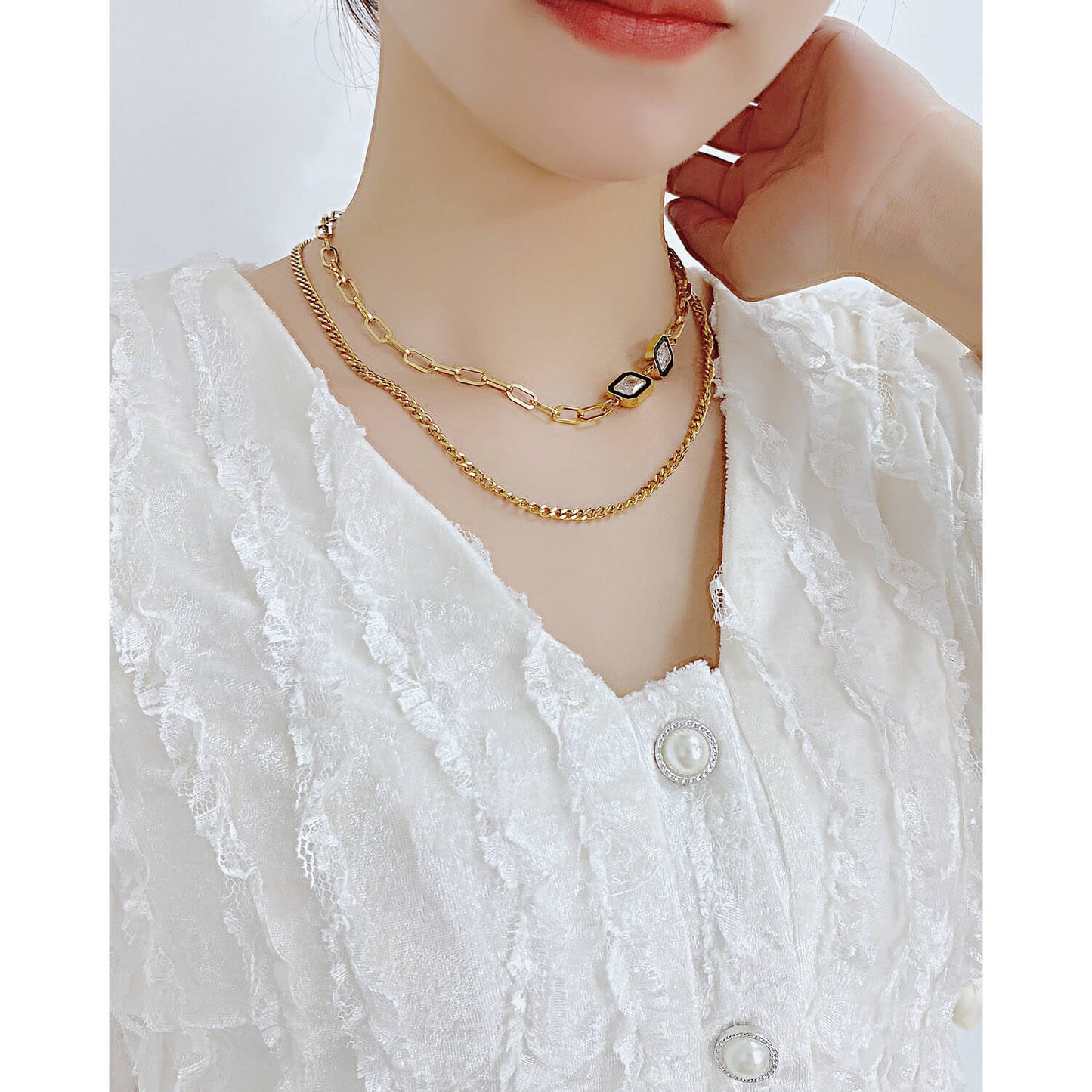 AG Double Black Gold Cubic Zirconia Pendant Necklace - AGCHEN JEWELRY,necklace