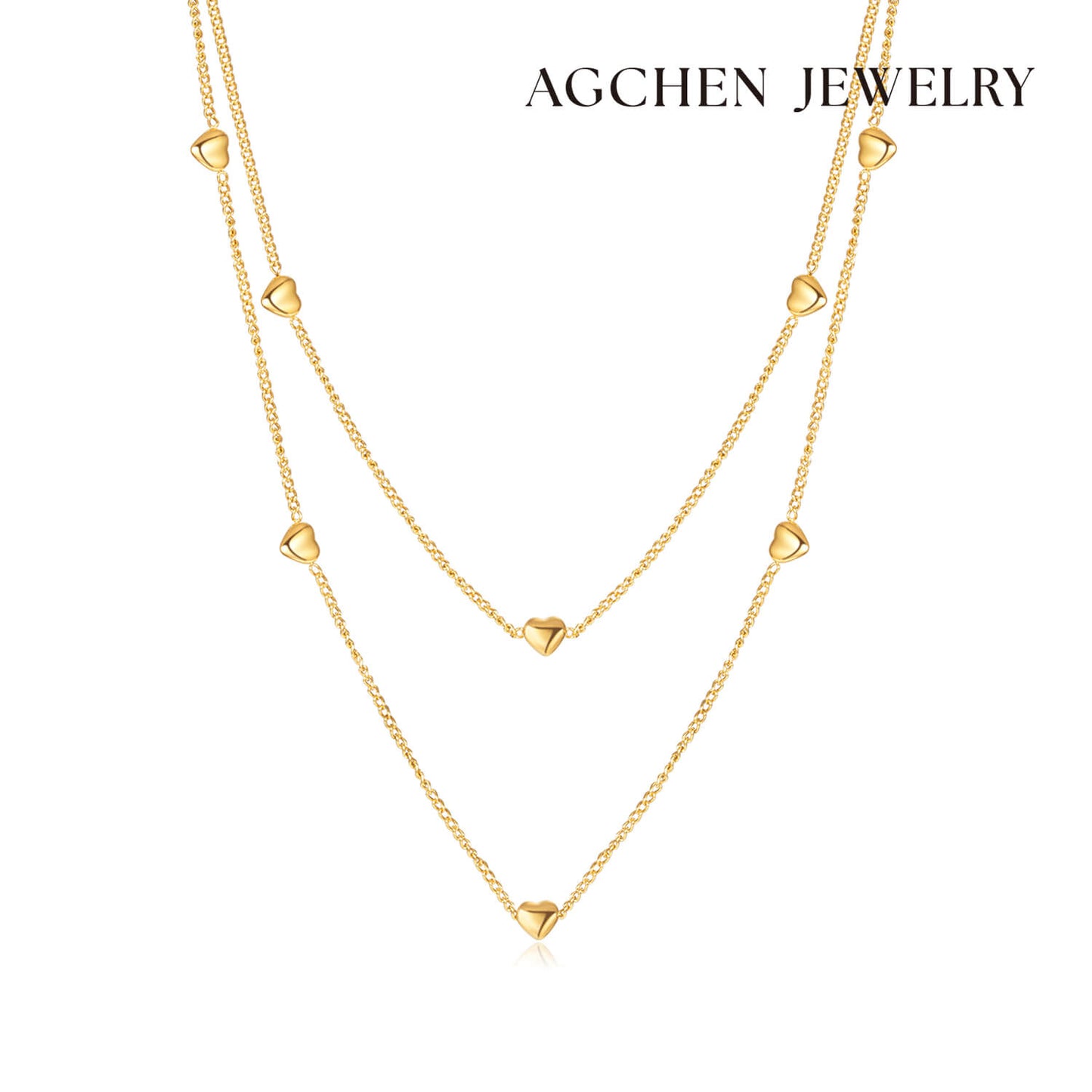 AG Lovely Gold Multi-Heart Pendant Necklace - AGCHEN JEWELRY,necklace