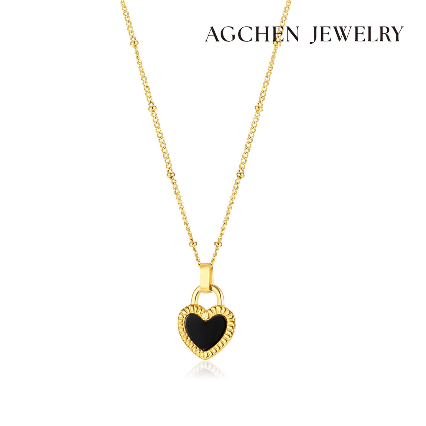 AG Loyalty Black Gold Heart Pendant Necklace - AGCHEN JEWELRY,necklace