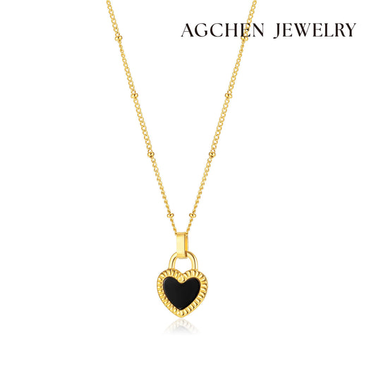 AG Loyalty Black Gold Heart Pendant Necklace - AGCHEN JEWELRY,necklace