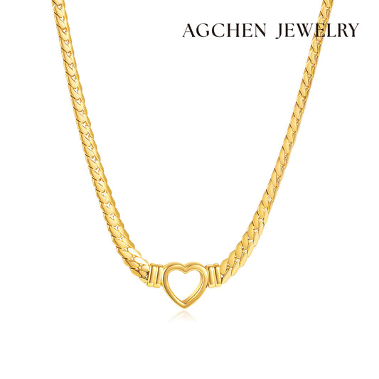 AG Unique Hollow Fancy Gold Heart Stainless Steel Necklace - AGCHEN JEWELRY,necklace