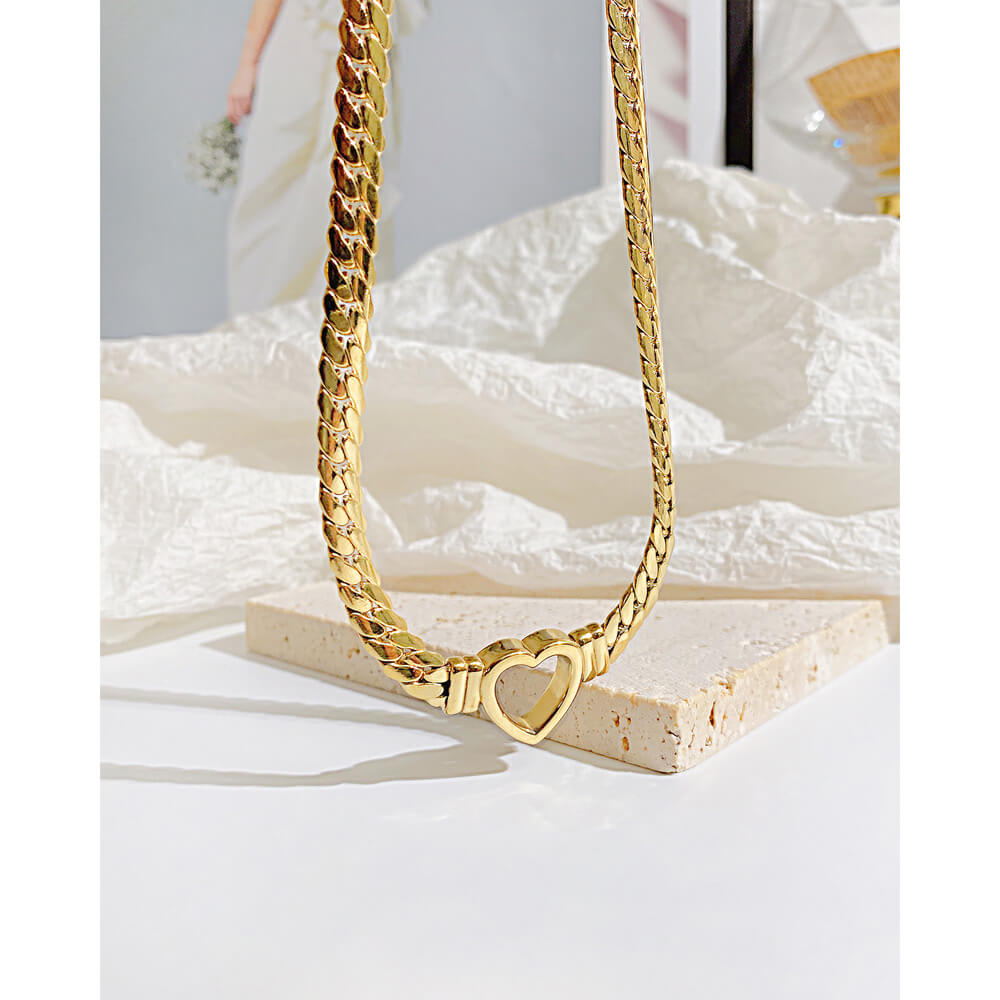 AG Unique Hollow Fancy Gold Heart Stainless Steel Necklace - AGCHEN JEWELRY,necklace