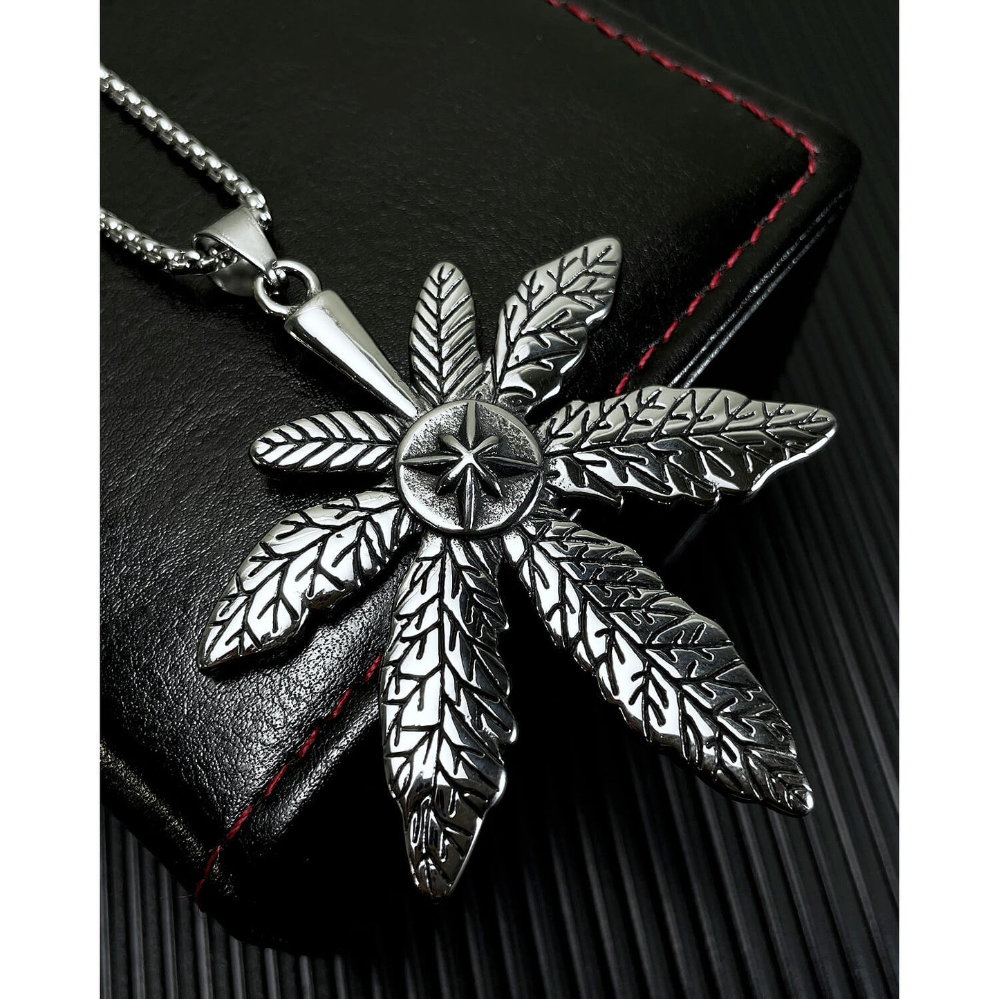 AG Mystery Journey Silver Cannabis Leaves Pendant Necklace - AGCHEN JEWELRY,men necklace