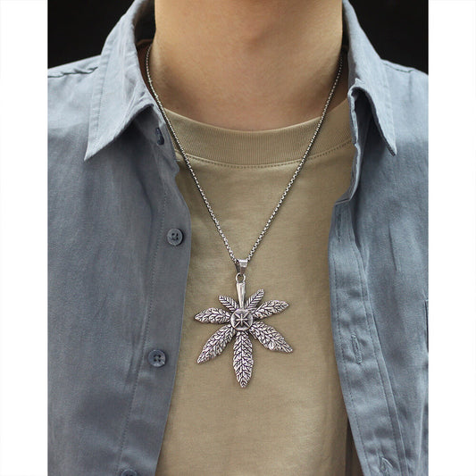 AG Mystery Journey Silver Cannabis Leaves Pendant Necklace - AGCHEN JEWELRY,men necklace