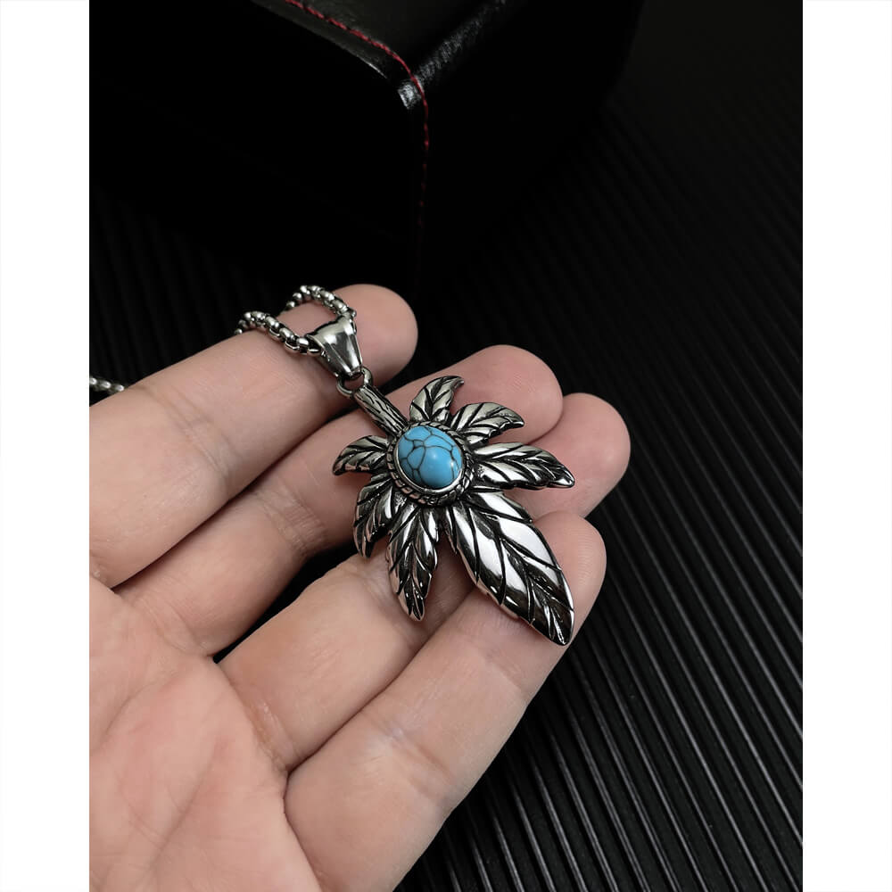 AG Silver Feather Of Faith With Calaite Pendant Necklace - AGCHEN JEWELRY,men necklace