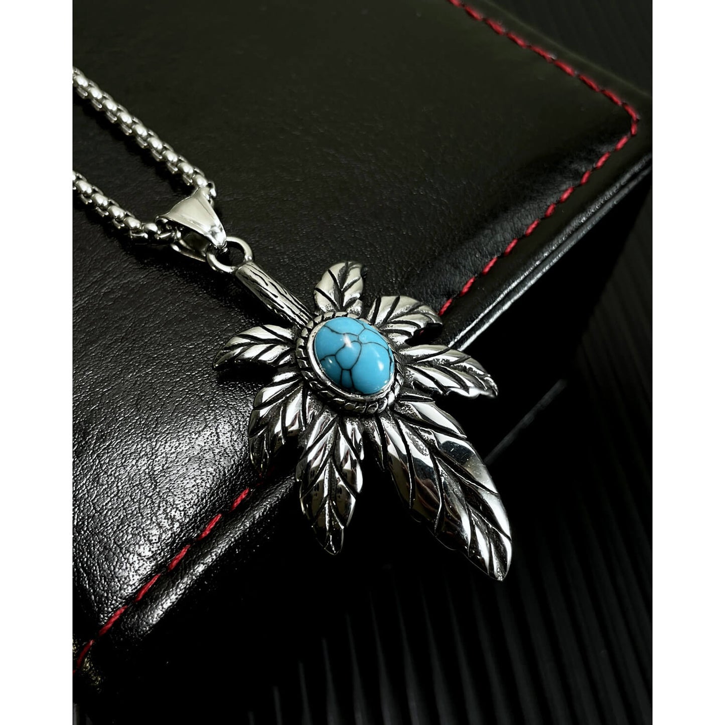 AG Silver Feather Of Faith With Calaite Pendant Necklace - AGCHEN JEWELRY,men necklace