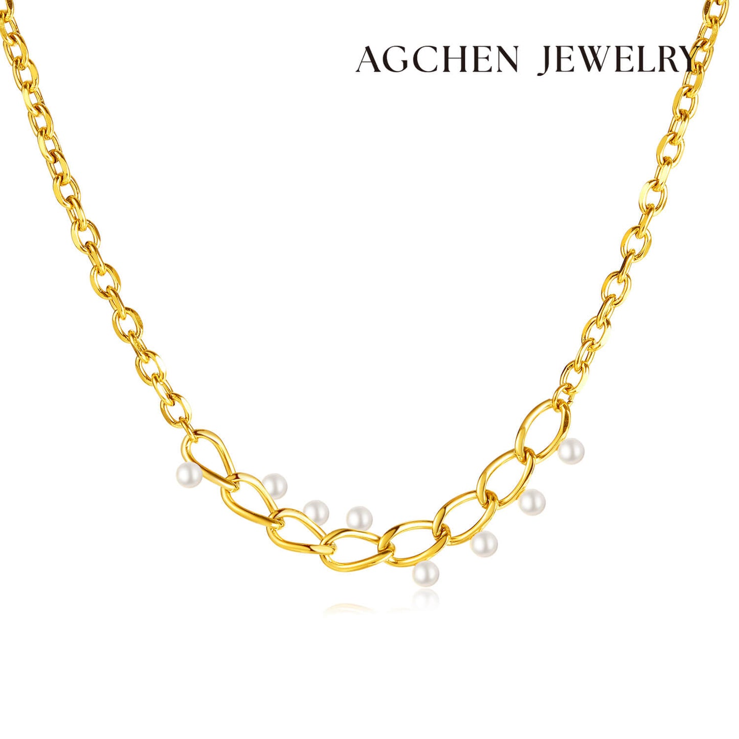 AG Exquisite Gold Stainless Steel Necklace With Pearls - AGCHEN JEWELRY,necklace
