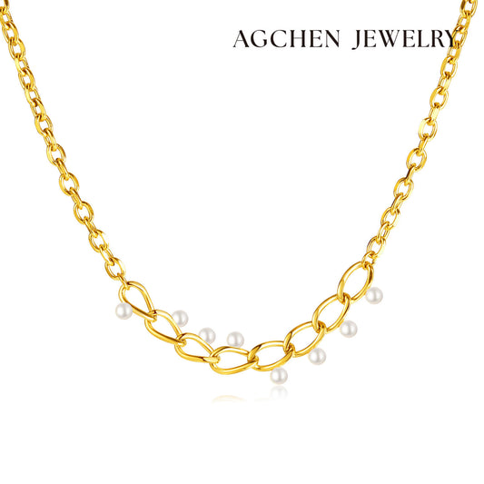 AG Exquisite Gold Stainless Steel Necklace With Pearls - AGCHEN JEWELRY,necklace