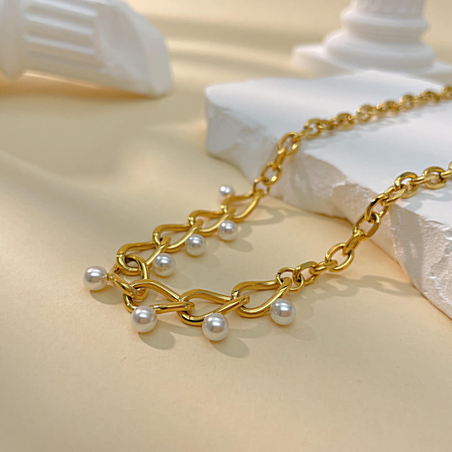 AG Exquisite Gold Stainless Steel Necklace With Pearls - AGCHEN JEWELRY,necklace