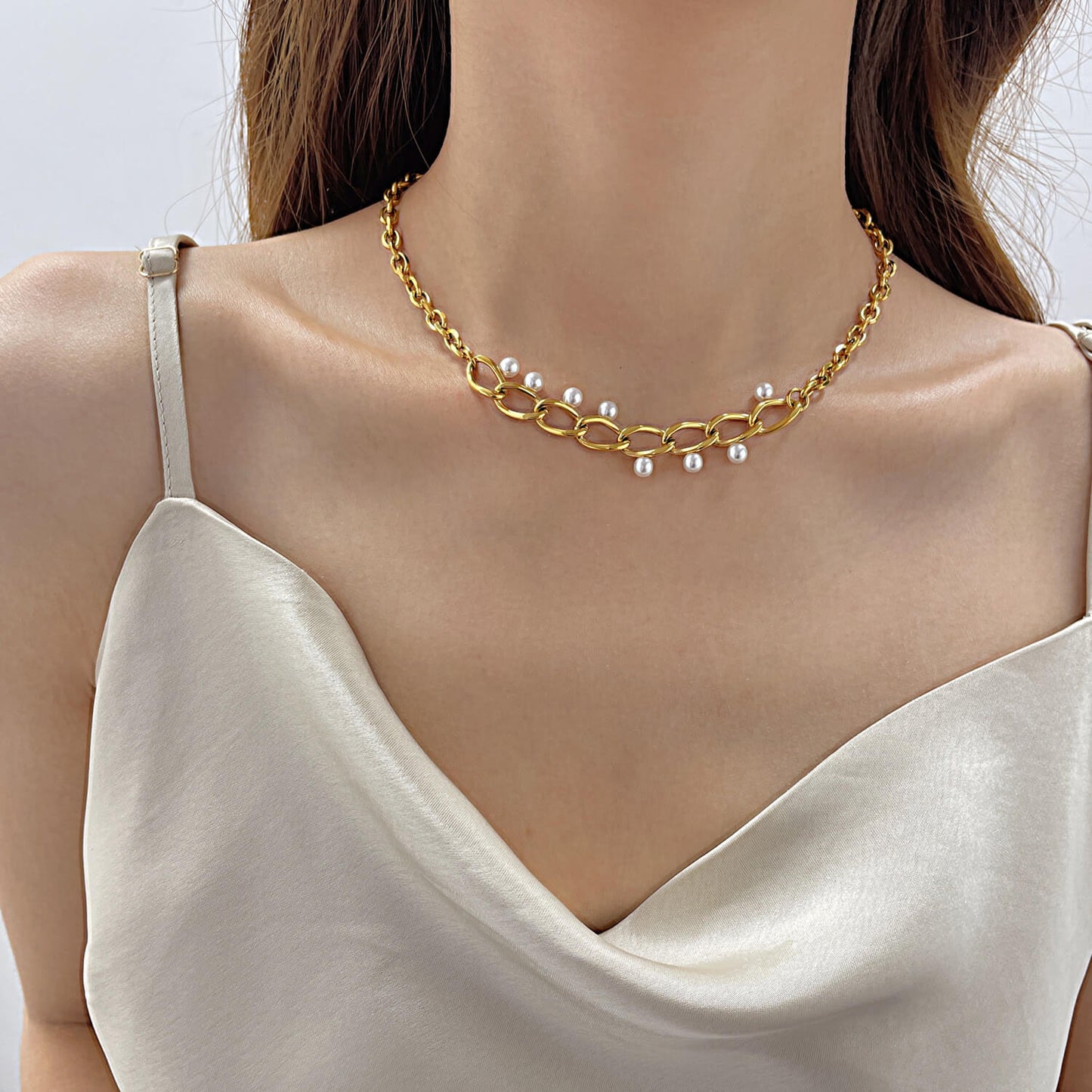 AG Exquisite Gold Stainless Steel Necklace With Pearls - AGCHEN JEWELRY,necklace