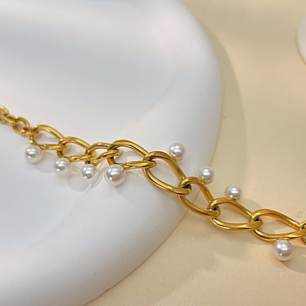 AG Exquisite Gold Stainless Steel Necklace With Pearls - AGCHEN JEWELRY,necklace